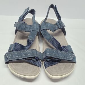 Earth Origins Savoy Slade Women 7.5 WIDE Navy Blue Suede Sandal Memory Foam NWOT